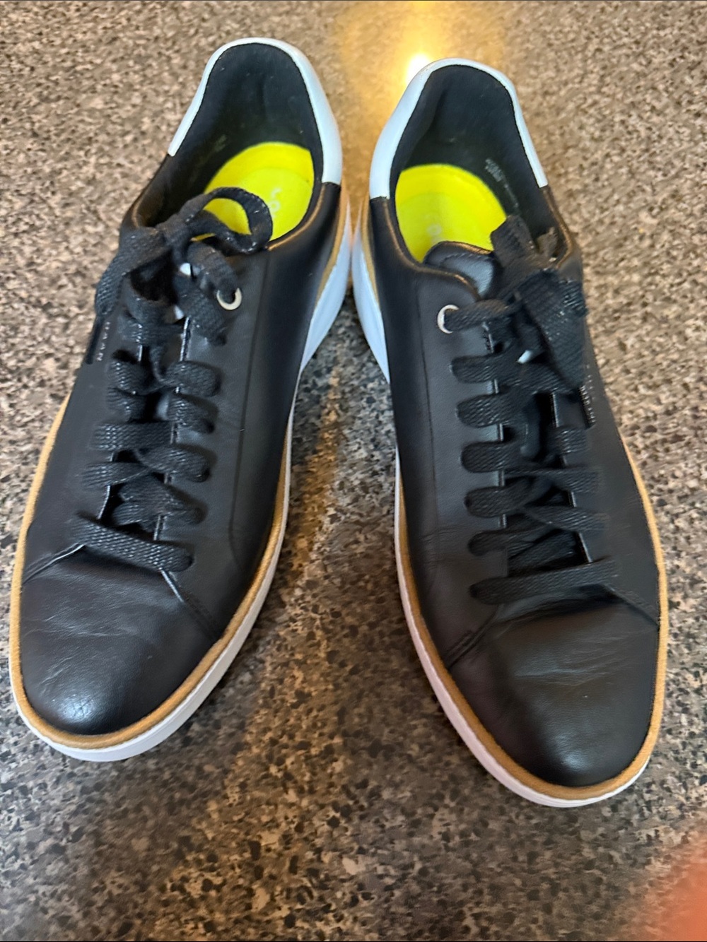 Cole Haan Men's Black Leather Low-Top Sneakers with White Heel Accent